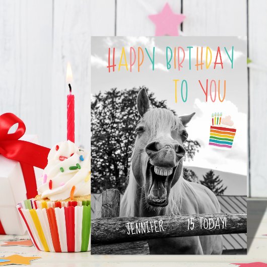 Funny Horse Birthday Card mit Name und Alter Karte