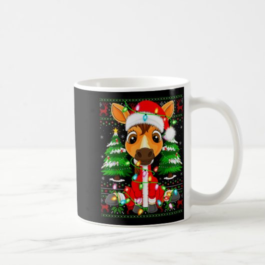 Funny Horse Christmas Lights Santa Costume Ugly Xm Kaffeetasse (Rechts)
