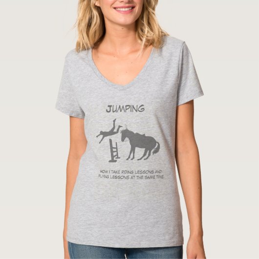 Funny Horse Jumping Flying Falling Spaß T-Shirt (Vorderseite)