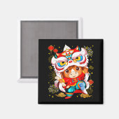 Funny Horse Lion Dance Chinese New Year Kid Men  Magnet (Vorderseite/Rückseite)