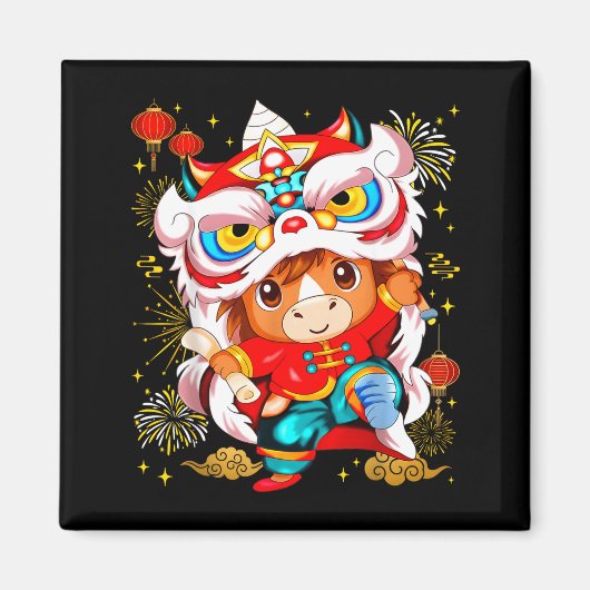 Funny Horse Lion Dance Chinese New Year Kid Men  Magnet (Vorne)
