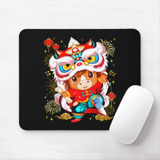 Funny Horse Lion Dance Chinese New Year Kid Men  Mousepad (Mit Mouse)