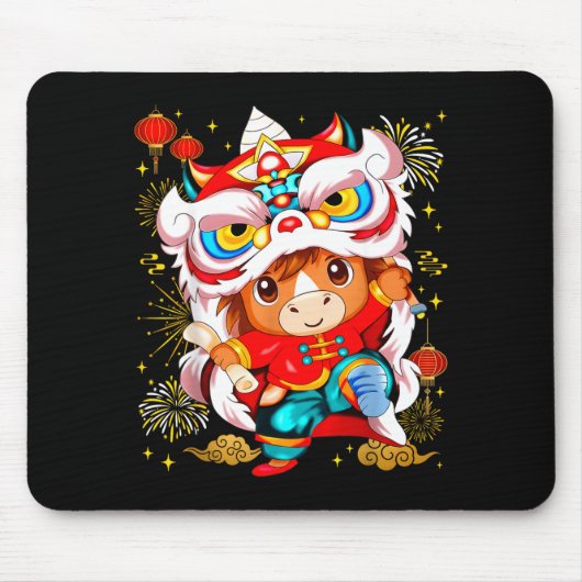 Funny Horse Lion Dance Chinese New Year Kid Men Mousepad (Vorne)