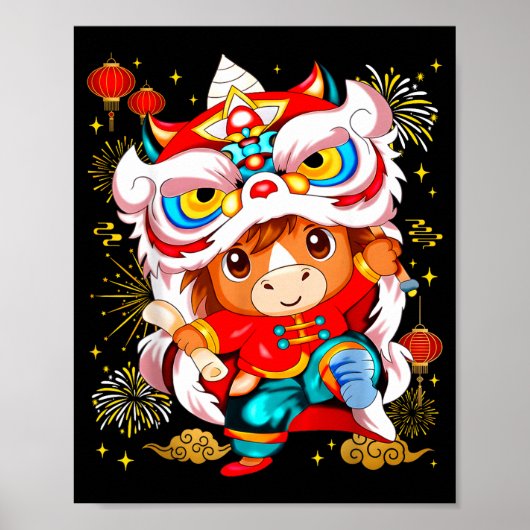 Funny Horse Lion Dance Chinese New Year Kid Men Poster (Vorne)