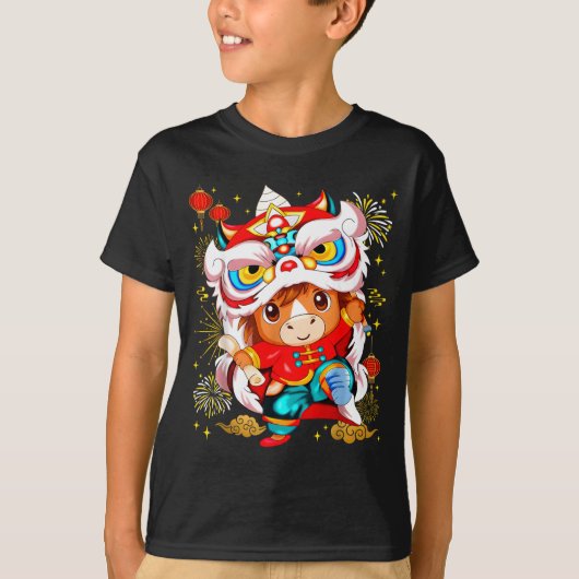 Funny Horse Lion Dance Chinese New Year Kid Men  T-Shirt (Vorderseite)