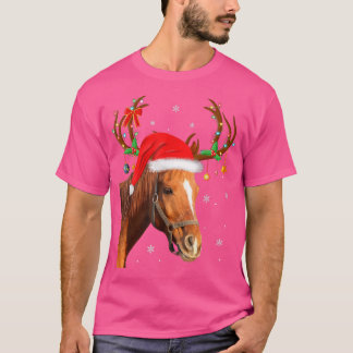 Funny Horse Lover Xmas Lights Rentier Weihnachten T-Shirt