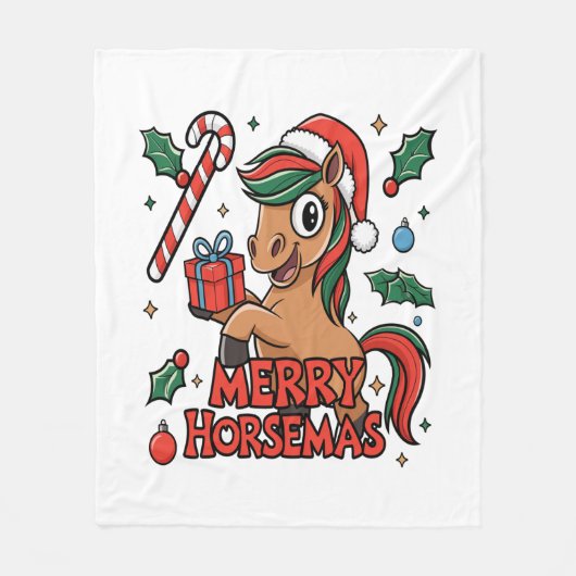 Funny Horse Merry Horsemas Fleecedecke (Vorderseite)