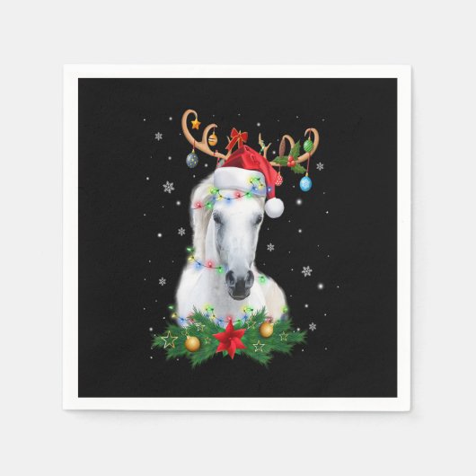 Funny Horse Reindeer Antlers Lights Ornament Chris Serviette (Vorderseite)