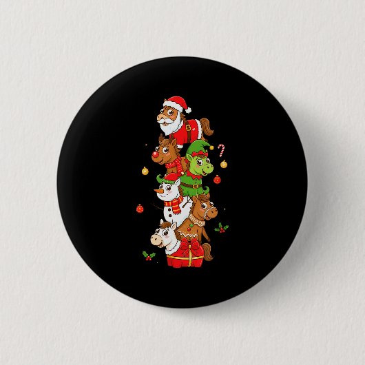 Funny Horse Santa Elf Snowman Christmas Womens Men Button (Vorderseite)