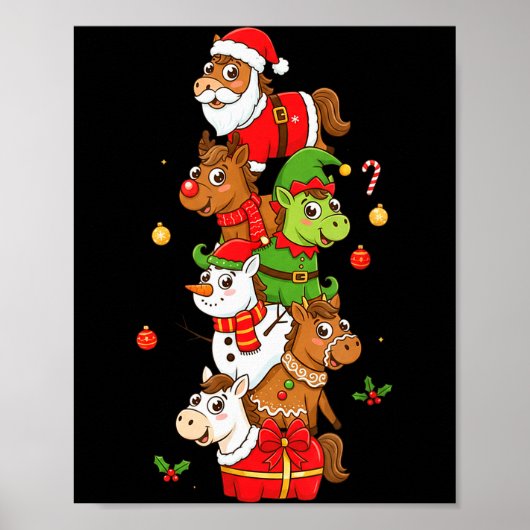 Funny Horse Santa Elf Snowman Christmas Womens Men Poster (Vorne)