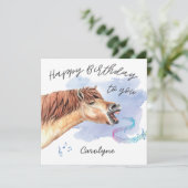 Funny Horse Singing Happy Birthday Card mit Name Karte (Stehend Vorderseite)