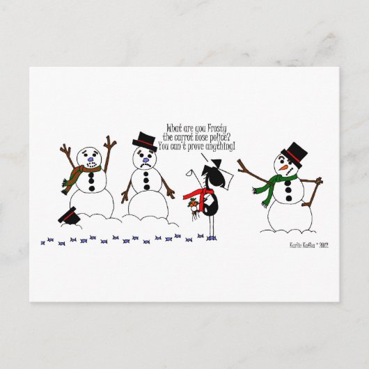 Funny Horse & Snowman Cartoon Postcard Postkarte (Vorderseite)