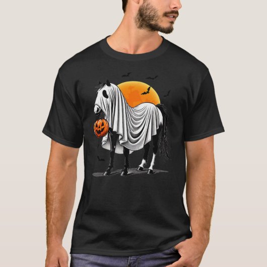 Funny Horse With Jackolantern Ghost Halloween Ride T-Shirt (Vorderseite)