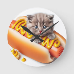 Funny Hot Dog Cat Wall Clock - Cute and Whimsical Runde Wanduhr