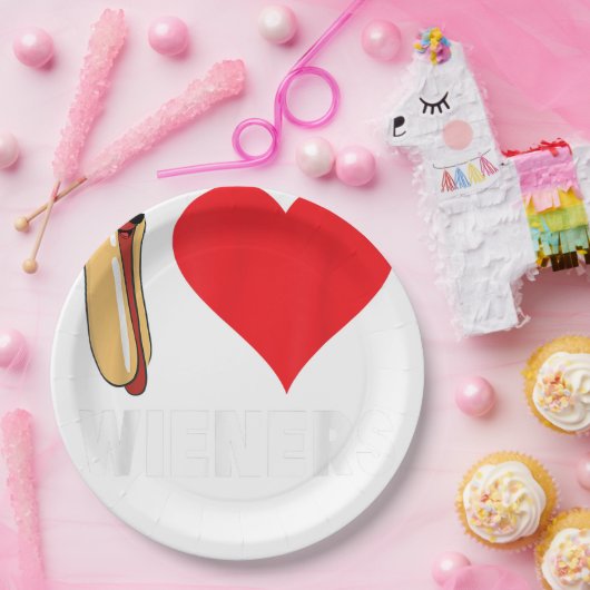 Funny Hot Dog Design - I Liebe Dackeln Herz GRILLE Pappteller (Party)