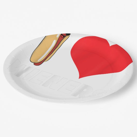 Funny Hot Dog Design - I Liebe Dackeln Herz GRILLE Pappteller (Schrägansicht)