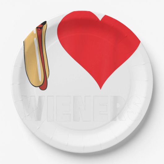Funny Hot Dog Design - I Liebe Dackeln Herz GRILLE Pappteller (Vorderseite)