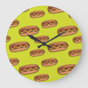 Funny Hot Dog Food Design Große Wanduhr
