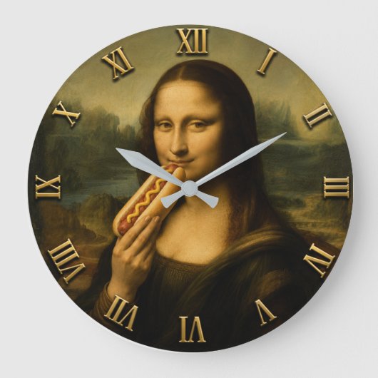Funny Hot Dog Mona Lisa Große Wanduhr (Vorderseite)