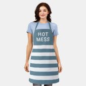 Funny Hot Mess Zitat Blau Weiße Strickküche Schürze (Getragen)