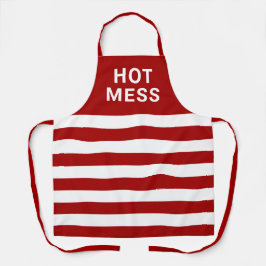 Funny Hot Mess Zitat Red White Striping Küche Schürze