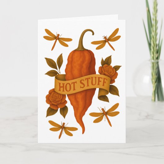 Funny Hot Pepper - Rose Tattoo Style Karte (Vorderseite)