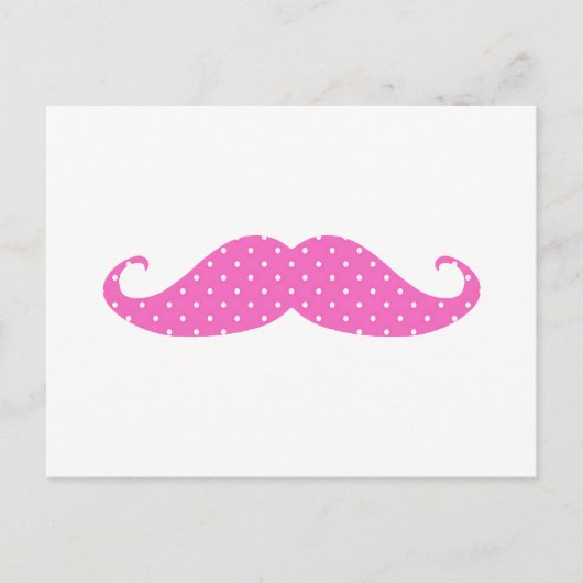 Funny Hot Pink Girly Polka Dots Mustache Postkarte (Vorderseite)
