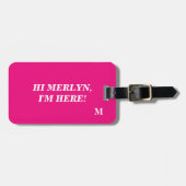 Funny Hot Pink Monogram Typografy Name Script Gepäckanhänger (Vorderseite horizontal)