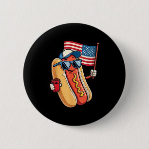 Funny Hotdog Fast Food Patriotic US America Flag 4 Button