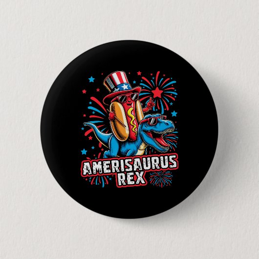 Funny Hotdog T Rex Dinosaur 4. Juli Amerisauru Button (Vorderseite)
