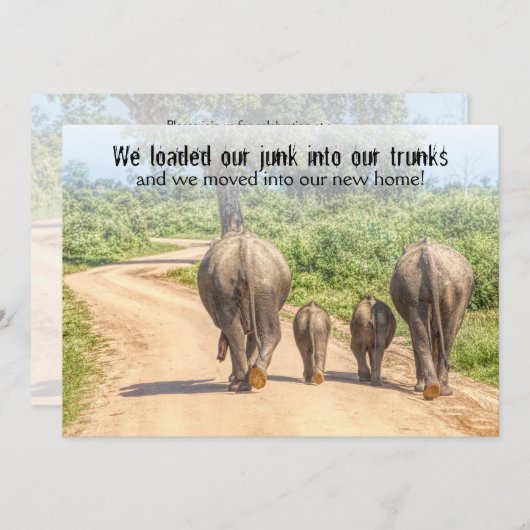 Funny Housewärming Open House Elephants bewegt Einladung (Vorne/Hinten)
