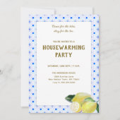 Funny Housewärming Tee Party Boho Lemon Blue Tiles Einladung (Vorderseite)
