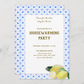 Funny Housewärming Tee Party Boho Lemon Blue Tiles Einladung (Vorne/Hinten)