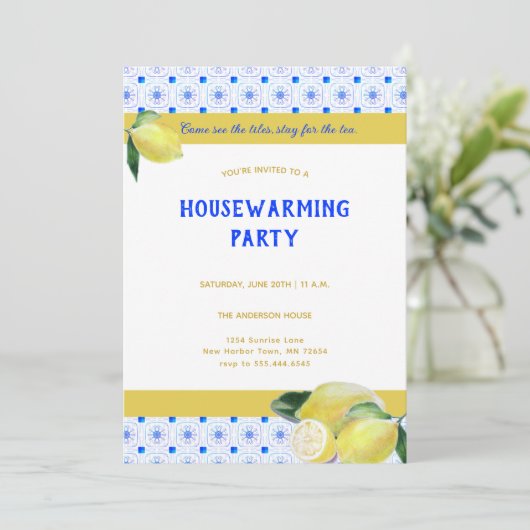 Funny Housewärming Tee Party Boho Lemons Humorvoll Einladung (Stehend Vorderseite)