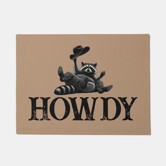 Funny Howdy Raccoon with Cowboy Hat and Boots Fußmatte (Vorderseite)