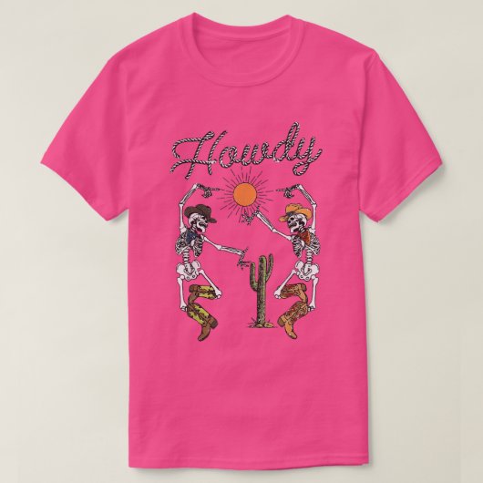 Funny Howdy Skeleton Dancing Cute Western Hallowee T-Shirt (Design vorne)
