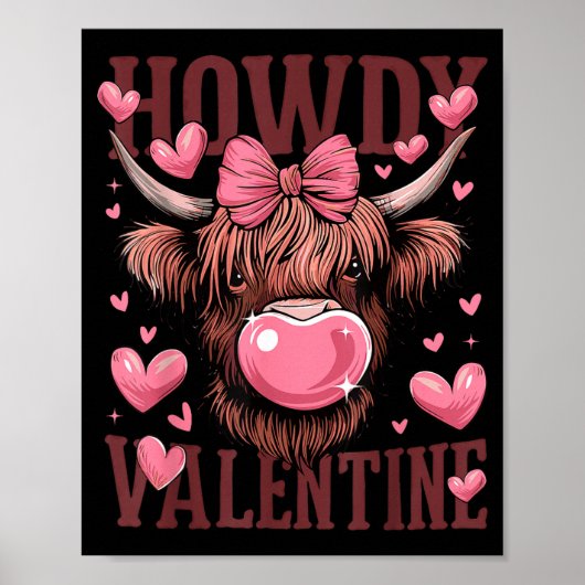 Funny Howdy Valentine Highland Cow Valentine’s Day Poster (Vorne)