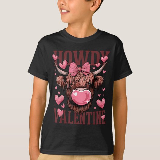 Funny Howdy Valentine Highland Cow Valentine’s Day T-Shirt (Vorderseite)