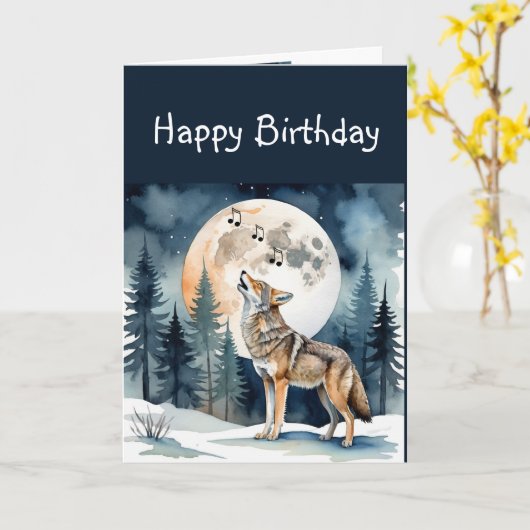 Funny Howling Coyote Birthday Karte (Gelbe Blume)