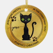 Funny Hübsch Black Kitty Gold Weihnachten Keramik Ornament (Vorne)