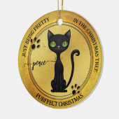 Funny Hübsch Black Kitty Gold Weihnachten Keramik Ornament (Links)