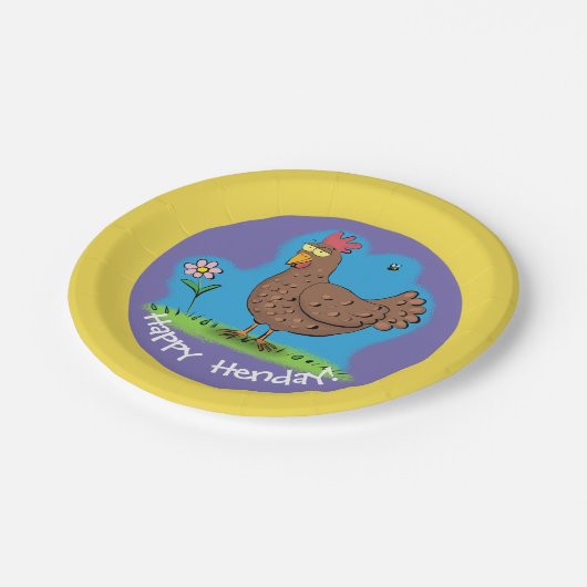 Funny Huhn Party Cartoon Papierteller. Pappteller (Schrägansicht)