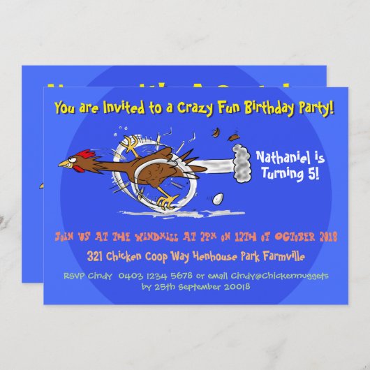Funny Hühner Geburtstagseinladung Einladung (Vorne/Hinten)