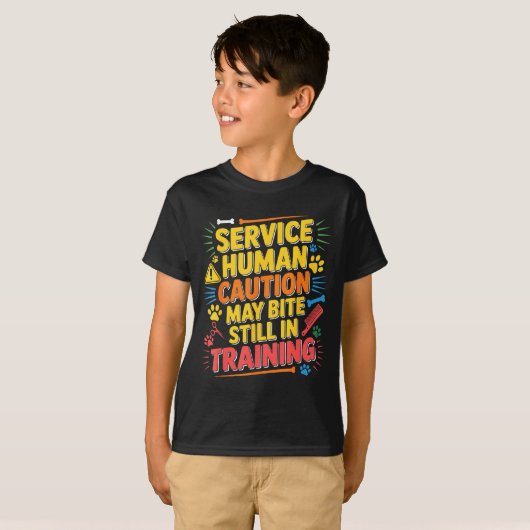 Funny Human Caution Service May Still Bite Trainin T-Shirt (Vorne ganz)