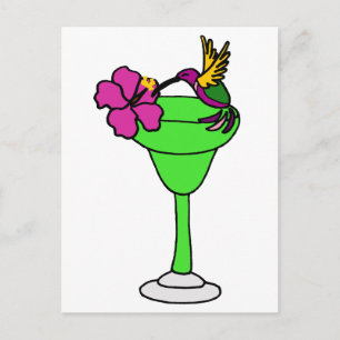 Funny Hummingbird und Hibiskus auf Margarita Drink Postkarte