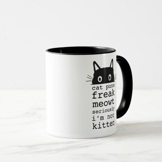 Funny Humour Cat Puns Freak Meowt Tasse (VorderseiteRechts)