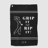 Funny Humour Golf Grip It Rip Mens Black Custom Golfhandtuch (Vorderseite)