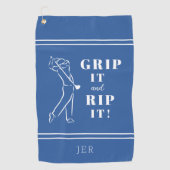 Funny Humour Golf Grip Rip Mens Blue Custom Golfhandtuch (Vorderseite)