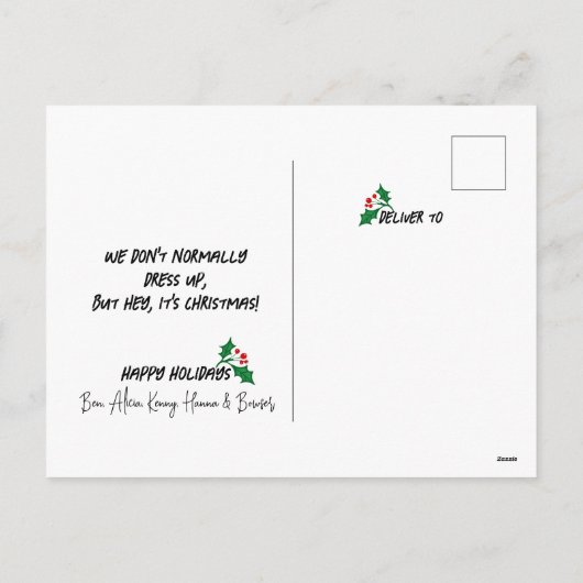 Funny Humour Weihnachtsfamilie Feiertagspostkarte (Rückseite)