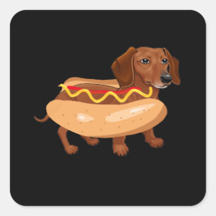 Funny Hund Dackel Hot Dog Fast Food Quadratischer Aufkleber